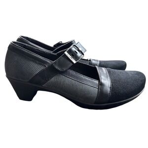 Naot Mary Jane Heels Womens 41 Black Grey Leather Suede Snake Embossed Excellent